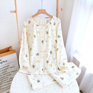 Pigiama da donna in cotone 100% comodo 2 pezzi con stampa pigiama <span class=keywords><strong>a</strong></span> maniche lunghe da donna <span class=keywords><strong>a</strong></span> casa - Product Image 4