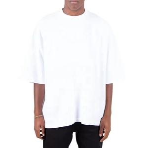 เสื้อยืดคอกลมสีดำขายส่ง เสื้อยืดลำลองผ้าคอตตอนหนาน้ำหนักมาก ทรงหลวมไหล่ตก เสื้อยืดโอเวอร์ไซส์ทรงบ็อกซี่ เสื้อยืดเปล่าสำหรับผู้ชาย - Product Image 4