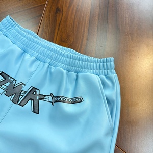 Shorts en cuir bleu PU de style streetwear personnalisé, de haute qualité, pour hommes, vêtements décontractés - Product Image 2