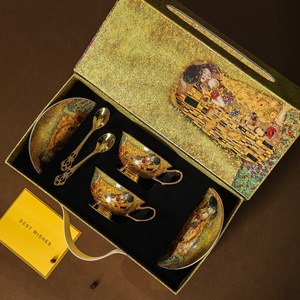 Ensemble tasse et soucoupe à café de style européen en porcelaine fine, coffret cadeau esthétique, service à thé, thé de l'après-midi, design rétro de luxe léger, souvenir - Product Image 4