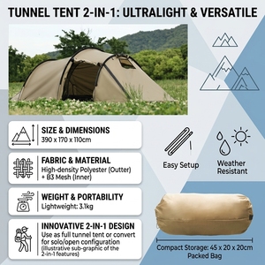 Tente tunnel et auvent 2-en-1 : Conception innovante double usage, ultra-légère et compacte pour le trekking - Product Image 3
