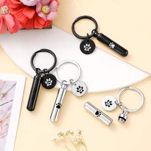 Porte-clés commémoratif empreinte de patte, pendentif urne pour cendres de chien, <span class=keywords><strong>chiot</strong></span>, chat, chaton, en acier inoxydable, support de crémation souvenir - Product Image 1