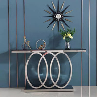 Table d'appoint haut de gamme avec plateau en marbre pour salon, meuble moderne de luxe en acier inoxydable doré, table d'entrée en pierre