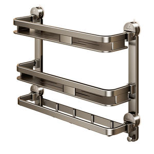 Étagère de salle de bain à fixation par ventouse Liang 60x70cm, double niveau, pour coin, avec barre porte-serviettes, design rectangulaire durable - Product Image 5