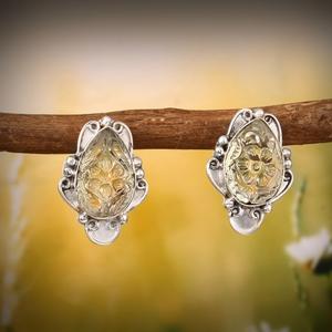 Boucles d'oreilles pendantes en argent sterling 925 pour femmes, luxe, accent diamant doré, motif fleur d'améthyste sculpté à la main, haute qualité, tendance - Product Image 6