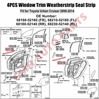 Joint d'étanchéité extérieur de vitre de voiture, moulure de porte, bande de protection L&R pour Toyota Urban Cruiser 2008-2014, remplacement pour 68230/68210-52160