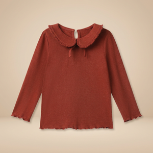 Chemises en coton tricoté pour filles, collection Printemps 2026, en mousseline de coton rouge uni, col pull, pour bébés et jeunes enfants - Product Image 2