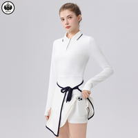 Gaun Tenis QUMOR Bernapas, Elastis Empat Arah, Ramah Lingkungan, Lengan Panjang, Slim Fit, Pakaian Golf, Sport Bandage Tie, Gaun Padel Wanita