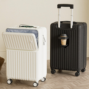 Carry-On <b>Suitcase</b> 24-<b>Inch</b> Large Capacity Trolley Case With Cup Holder Zipper Opening For Women Travel - Product Image 1