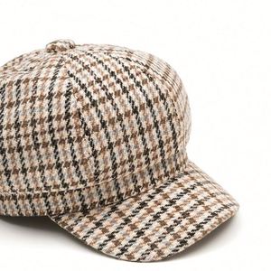 Gorro de boina retro japonés para mujer, estilo literario, cálido para otoño e invierno, con estampado a cuadros, gorra de pintor de moda, gorra de 8 paneles tipo Newsboy - Product Image 3