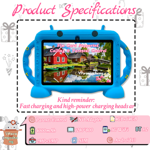 Tablette Android 12 pour enfants la plus vendue, 7 pouces, processeur MTK Quad Core 1,2 GHz, 2 Go de RAM, 32 Go de stockage, batterie 3000 mAh, Wi-Fi double bande, 1024x600 - Product Image 2