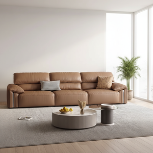 Canapé en cuir à rangée droite, style minimaliste et luxueux, très recommandé, pour petit appartement, salon, oreilles d'éléphant - Product Image 1