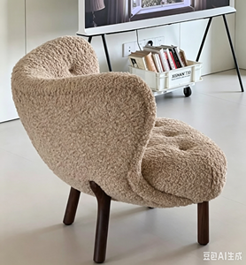 Poltrona Lounge in Shearling Stile Wabi Sabi, Sedia Relax in Legno Massello Stile <span class=keywords><strong>Petra</strong></span> Francese, Poltrona Reclinabile - Product Image 4