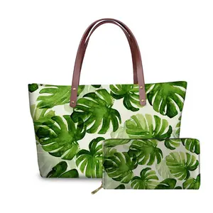 Promotionele Tropische Palm Blad Afdrukken Groothandel Handtas Sublimatie Draagtas Aangepaste Luxe Handtassen Voor Vrouwen Handtas