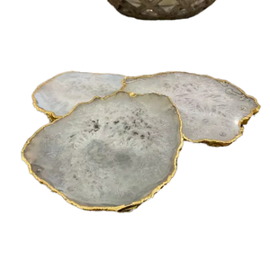 Authentic Gemstone <b>Agate</b> <b>Coasters</b> with Polished Gold Rim Waterproof Geode Design - Product Image 1