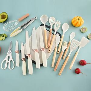 طقم أدوات مطبخ عالي الجودة من 19 قطعة بوزن 1680 جرام، أواني طهي من السيليكون بمقبض خشبي لمستلزمات الطبخ المنزلي - Product Image 2
