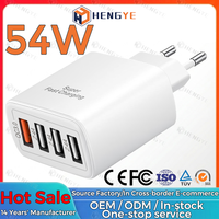 Fabricant OEM personnalisé, prise EU, adaptateur de charge rapide 54W 4 ports USB a QC3.0, 2.4A, alimentation pour téléphone portable, chargeur mural