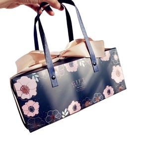 IMEE Luxury Fancy Square rettangolo alto blu floreale maespanine Cupcake Candy biscotto torta cottura sacchetto regalo scatola pieghevole con nastro - Product Image 1