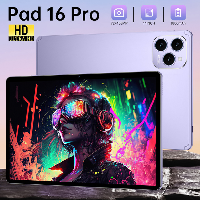 Pad16 Pro 10.1" 2560x1600 Octa-Core 16GB + 1TB Android 15 MTK Processor 16MP + 32MP Business/Education/Kids Camera Tablet
