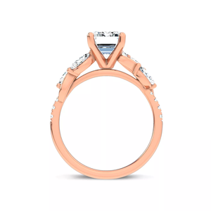 Anillo de compromiso de oro rosa con corte esmeralda, oro macizo de 10K, laboratorio, 1-5ct, personalizado, VVS1, color D-F, engaste pavé, diseño de vid retorcida, moderno - Product Image 3