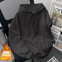 Özel OEM ODM Erkek Kapüşonlu Sweatshirt Polar Astarlı Dik Yaka Uzun Kollu Sonbahar Kış Sıcak Tutma Sokak Giyim Eşofman Takımı Erkekler İçin