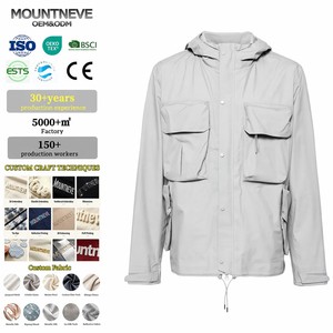 Veste coupe-vent technique à capuche pour homme, style cargo, avec boutons-pression, imperméable, coupe-vent, col montant, logo personnalisé, OEM, ODM, export - Product Image 1