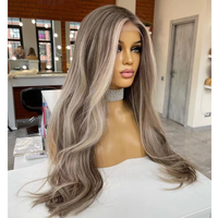 Longue ligne droite Luxe couleur perruques cheveux humains brun cendré blond vague naturelle Transparent avant de lacet perruques sans colle perruques de cheveux humains
