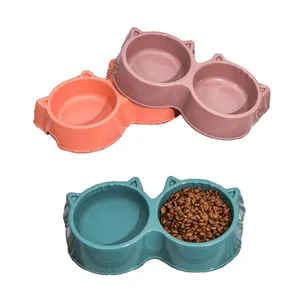 Pet Double Bowl Plastic Kitten Food for Dogs Feeding Tray Feeder Cat Water Plate Pet Puppy Supplies Accessories