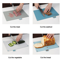 Planche à découper multifonctionnelle 4 en 1 pour légumes et viande avec icônes alimentaires, ensemble de planches à découper en plastique sans BPA avec support