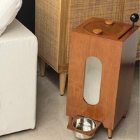 Meuble de Luxe Moderne en Bois pour Nourrisseur d'Animaux avec Fenêtre Transparente et Gamelle Surélevée |   Meubles pour animaux de compagnie en noyer pour chats et chiens