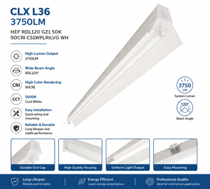 ไฟ LED แบบเส้น <span class=keywords><strong>CLX</strong></span> L36 ขนาด 4 ฟุต 3750 ลูเมนส์ ประสิทธิภาพสูง 5000K 90CRI 120 °   โคมไฟส่องสว่างเชิงพาณิชย์สีขาวแบบปรับมุมลำแสงได้ - Product Image 3