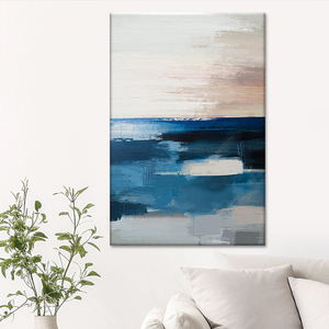 Pintura Abstracta Azul Marino y Gris Personalizada al por Mayor, Obra de <span class=keywords><strong>Arte</strong></span> Grande para Hotel, <span class=keywords><strong>Arte</strong></span> Mural de Paisaje en Acrílico con Marco de Madera - Product Image 1