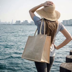 Bolsa de Mano de Lino, Yute y Cáñamo Personalizada al por Mayor con Logotipo Impreso, Plegable, Reutilizable, Bolsa de Playa Grande Personalizada - Product Image 5