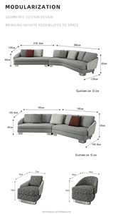 Lawson Housse de canapé <span class=keywords><strong>ronde</strong></span> incurvée moderne pour salon Ensemble de canapé d'angle multi-combinaison de forme spéciale en tissu et cuir - Product Image 6
