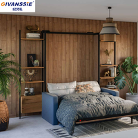Muebles Modernos para Dormitorios Pequeños que Ahorran Espacio, Cama Plegable Oculta en la Pared con Sofá, Panel de Melamina, Diseño Modular