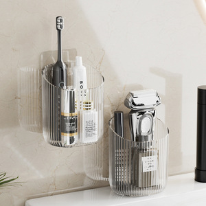 Bathroom Wall Mounted Storage Rack Circular Transparent <b>Toothbrush</b> <b>Holder</b> With <b>Toothpaste</b> <b>And</b> Mouthwash Cup Organizer For - Product Image 4