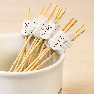 Großhandel 100 teile/paket kreative Kunst Bambus stöcke niedlichen Schneemann Obst kuchen Sticks Sushi Holzstäbchen