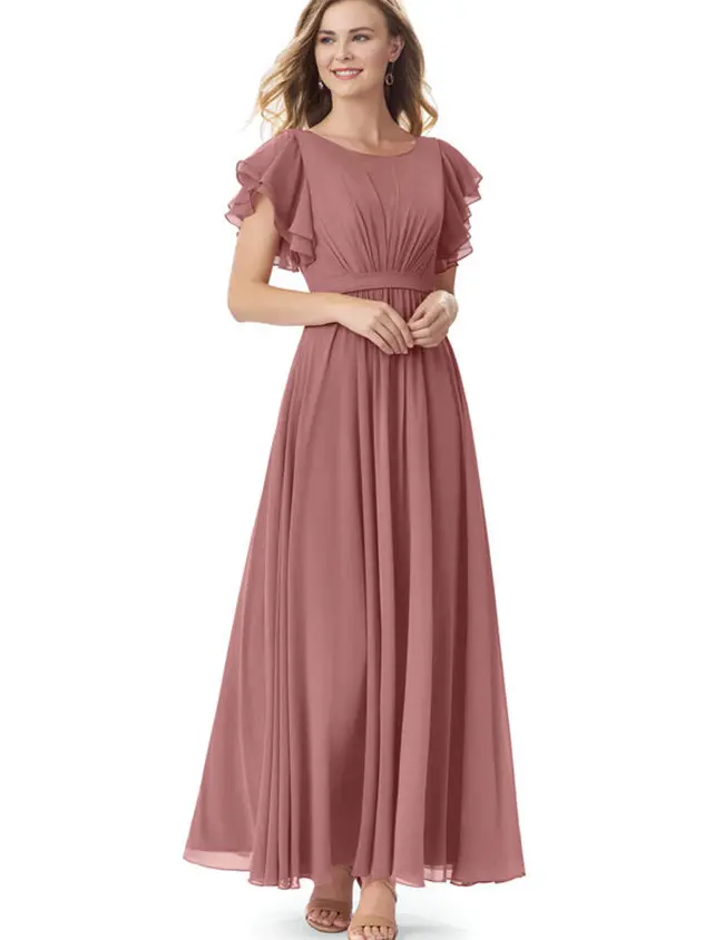 2023 Summer Elegant Women Lady Short Sleeve Chiffon Modest Wedding Bridesmaid Maxi Dresses