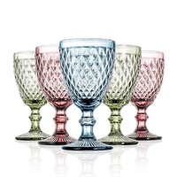 Verres à vin épais vintage en relief de couleur originale ambre rose violet vert bleu gris Gobelet 8oz tasses en verre à vin rouge