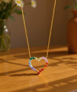 Collana con Ciondolo a Cuore Arcobaleno per Donna Macy's, Placcata in Oro con Zirconia Cubica, Gioiello da Indossare Ogni Giorno, Idea Regalo - Product Image 2