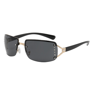 トレンディなY2Kホットガールスウィートクールレトロフレームレススクエアサングラスユニセックスファッションパーソナリティダイヤモンド付きUV400プロテクション - Product Image 1