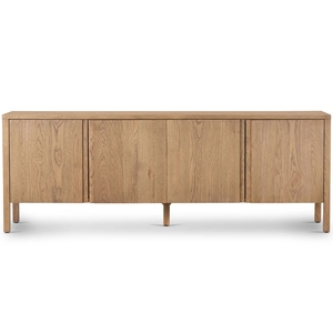 Buffet de salon 4 portes en chêne patiné style provincial français, 80 pouces, armoire de rangement pour salle à manger, personnalisable OEM ODM. - Product Image 1