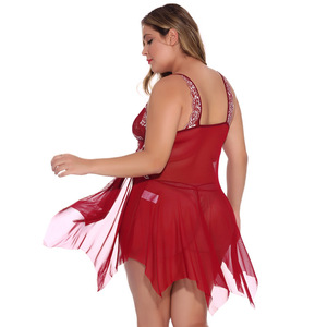 Chemise de nuit romantique grande taille en dentelle transparente avec broderie, string sexy en <span class=keywords><strong>tulle</strong></span> fin et demi-jupes - Product Image 5
