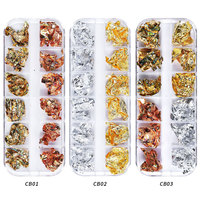 Autocollants pour ongles en feuille d'or, d'argent et multicolores, 12 grilles de fragments métalliques, décalcomanies pour nail art, décoration DIY, vente en gros directe usine TSZS