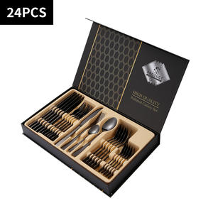 Ensemble de couverts jetables en acier inoxydable de 24 pièces, design occidental moderne de luxe, couteau épais, fourchette et cuillère pour hôtels et camping - Product Image 4
