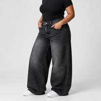 Jeans Baggy Noirs Grande Taille pour Femmes, Coupe Extra Large, en Denim Délavé, Taille US, Vente en Gros OEM ODM