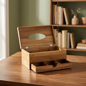 B.S. Portapañuelos de Madera con Acabado Natural, Ecológico, Impermeable, Hecho a Mano, Estilo Americano Moderno, Portátil - Product Image 1