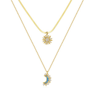 Collana nuova coppia luna e sole in acciaio inossidabile collana con colletto a strati elegante e Versatile - Product Image 4