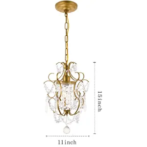 Mini Gouden Kroonluchter Kristallen Kroonluchter 1 Lichte Elegante Kroonluchter Kristal Ijzer Plafond Lamp Voor Badkamer Foyer