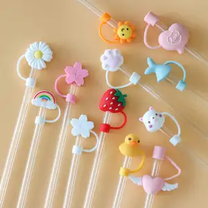 Reusable 10mm Silicone Straw Covers Stopper For Tumbler Cup Accessories Cute Cloud Flower Straw Topper For Tumblers